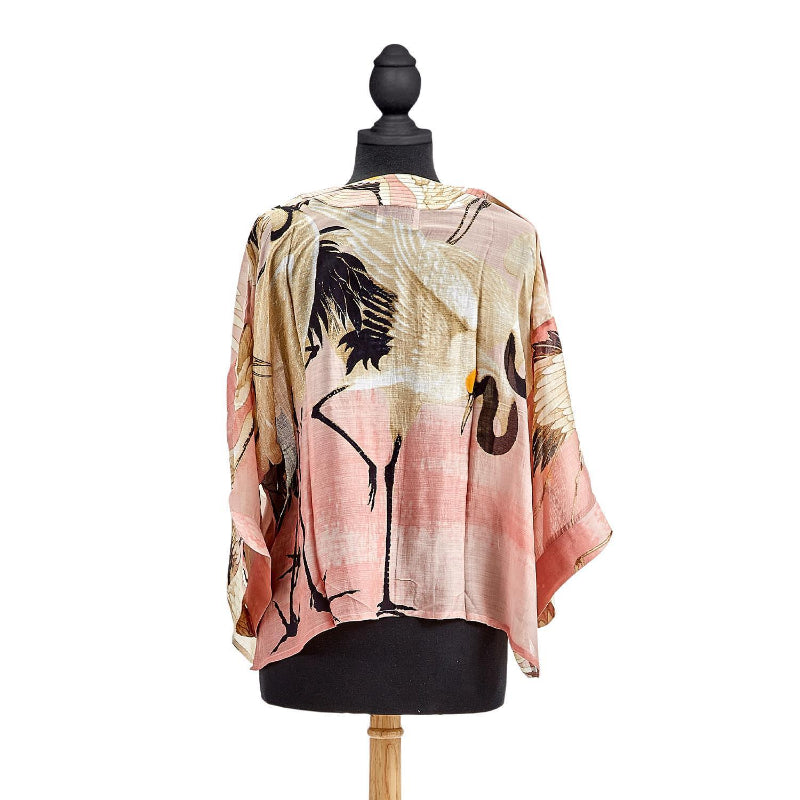 Great Heron Short Kimono in Pink Back View on Mannequin