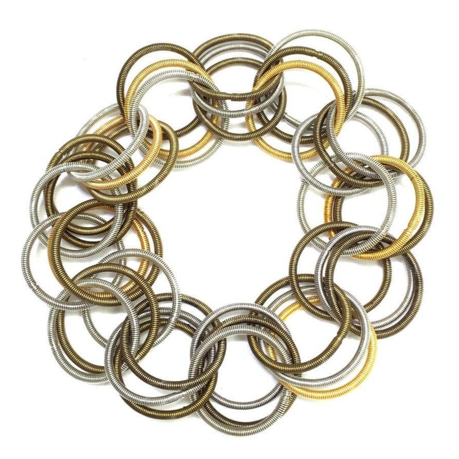 Gold Bronze Silver Piano Wire Spring Ring Bracelet Multi