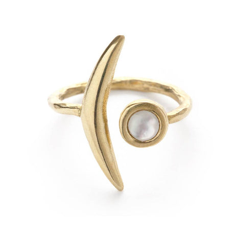 Waning Crescent Mother of Pearl Ring