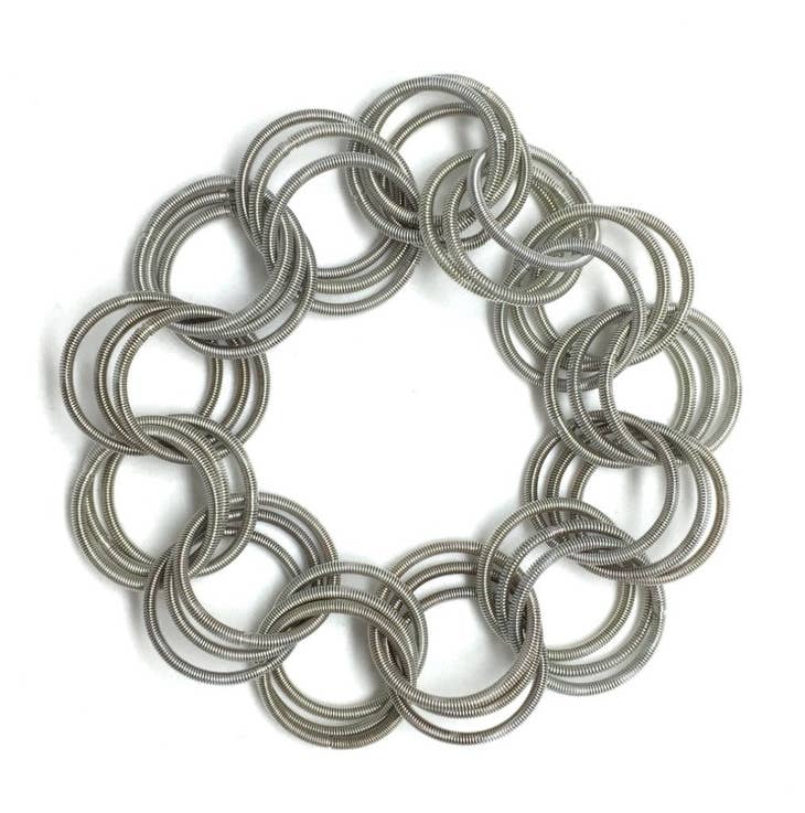 Silver tone Spring Piano Wire Ring Bracelet