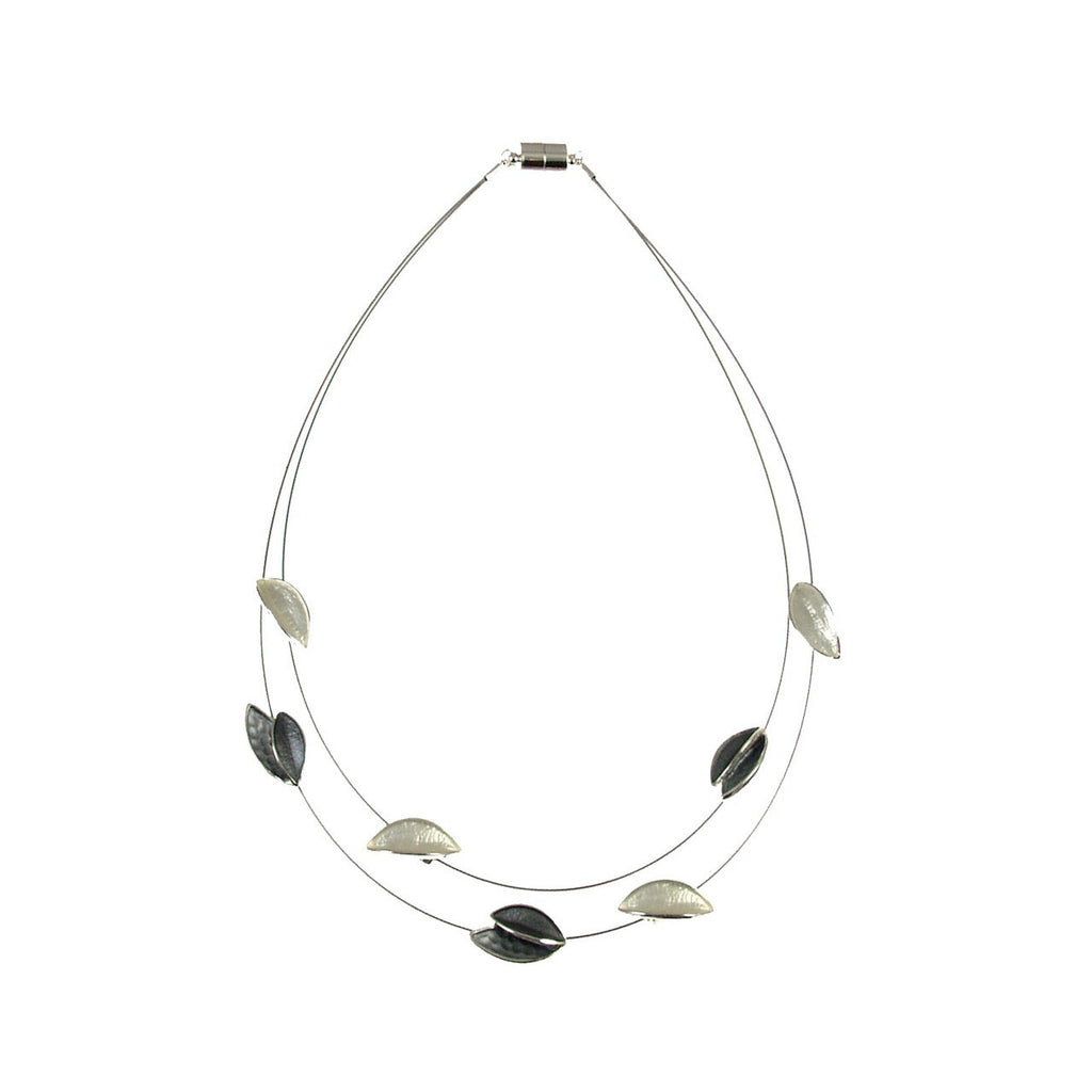 Dark Grey Light Grey White Color Matte Enamel Leaf Magnetic Clasp Necklace