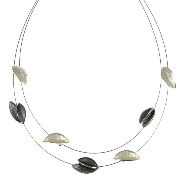 Dark Grey Light Grey White Matte Enamel Leaf Layered Magnetic Necklace —  Hello World Modern Mercantile