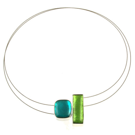 Two Stone Magnetic Pendant Necklace - Turquoise & Lime Green