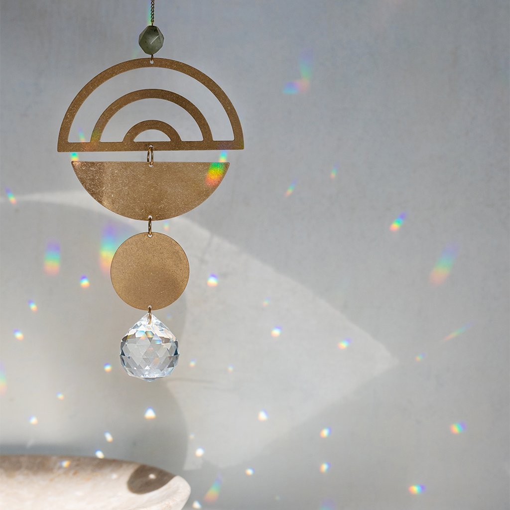 Crystal Suncatcher - Rainbow + Labradorite Lifestyle