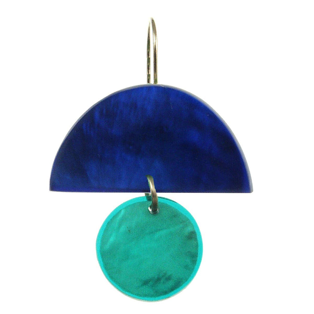 Balance Half Moon Two Tone Dangle Earrings - Turquoise & Sapphire Blue