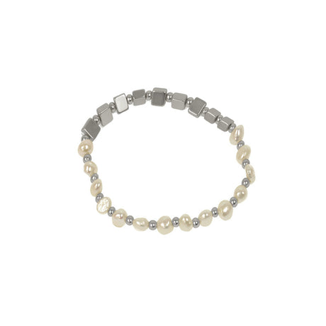 Half Silvertone Half Freshwater Pearl Bracelet