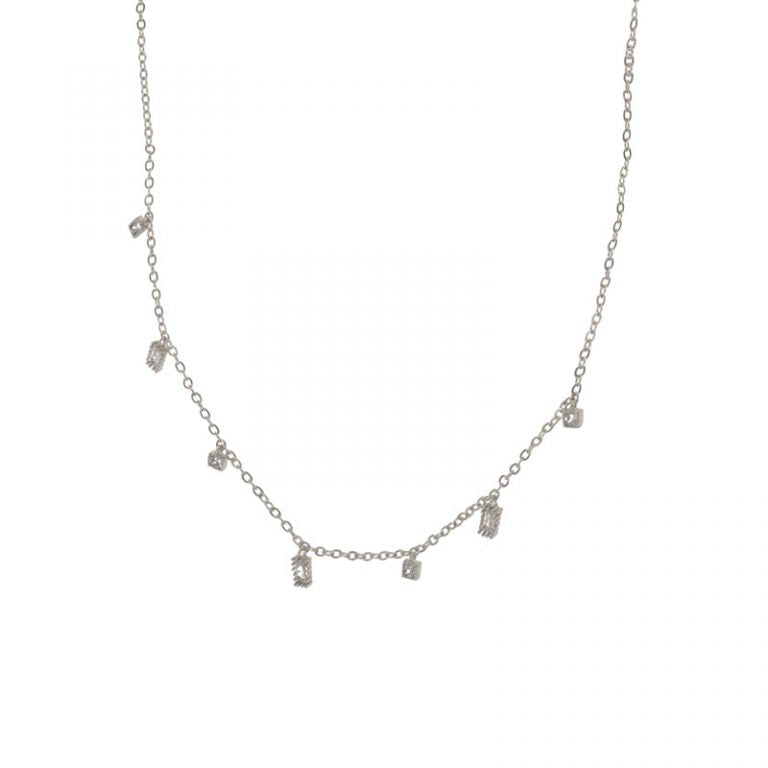 Silver Dainty Spaced Crystal Necklace