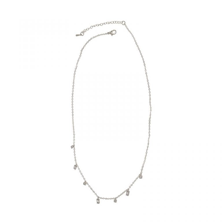 Silver Dainty Spaced Crystal Necklace