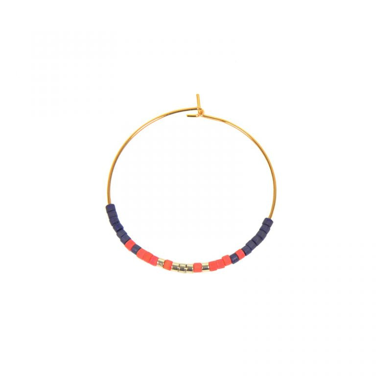 Navy + Coral Beaded Gold Hoops - Hello World Modern Mercantile