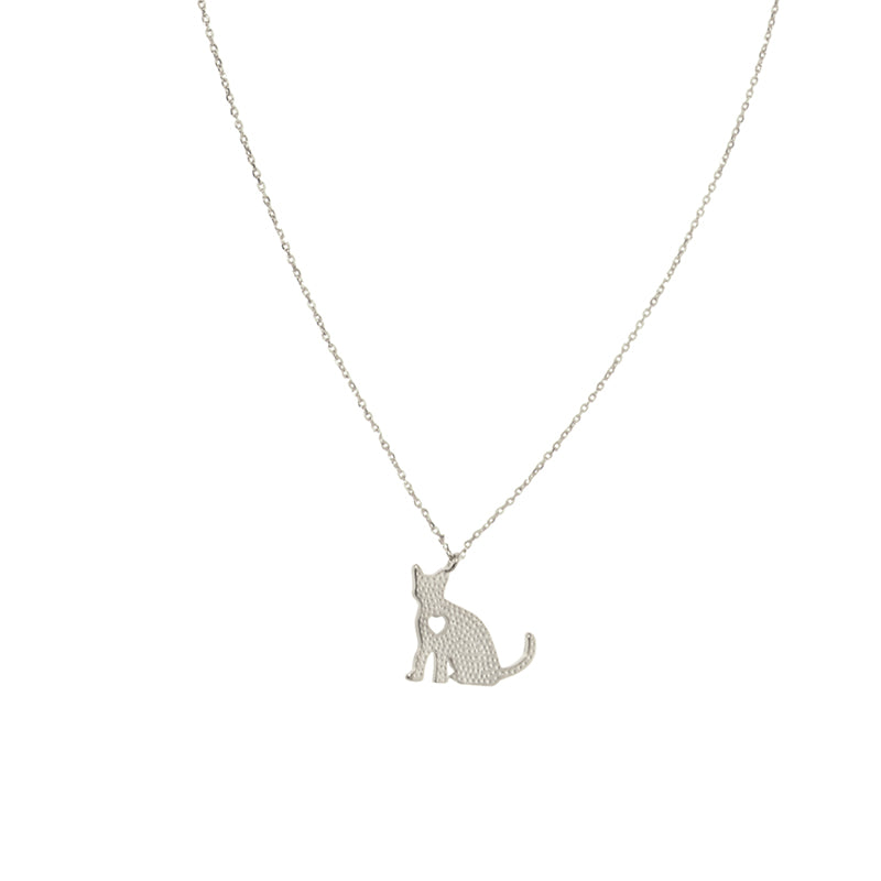 Silver - Cat Love Charm Necklace