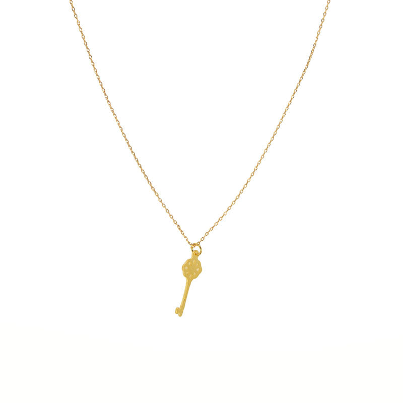 Gold - Dainty Key Charm Necklace