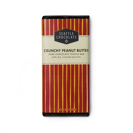 Seattle Chocolate Crunchy Peanut Butter Dark Chocolate Truffle Bar with dry roasted peanuts Net Wt. 2.5 oz