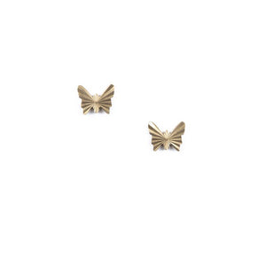 Small Brass Tiny Starburst Art Deco Style Butterfly Stud Earrings