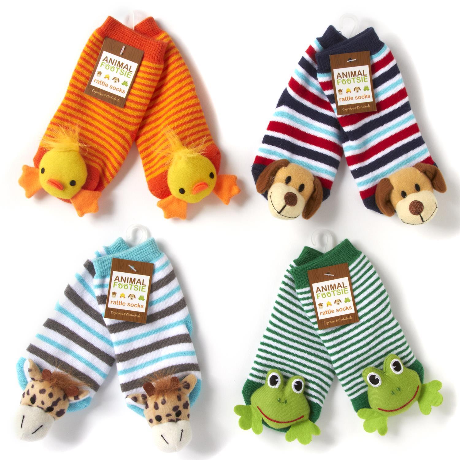 Animal Plush Baby Rattle Footsie Socks