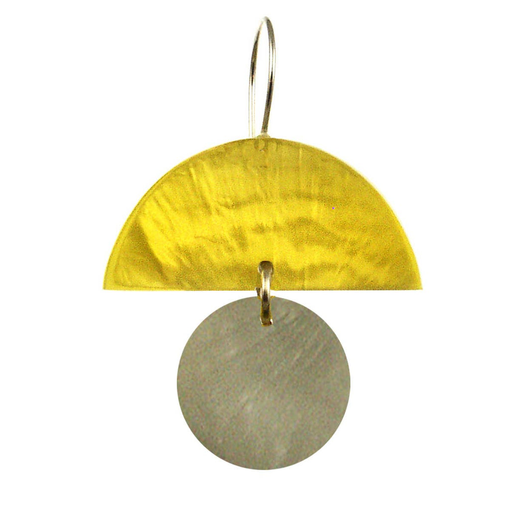 Balance Half Moon Two Tone Dangle Earrings - Sunglow Yellow & Silver