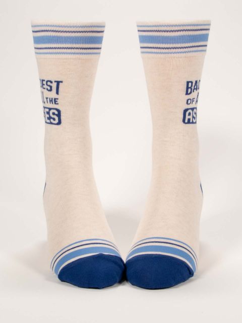 Blue Q Men's Crew Socks Baddest Of All The Asses Front View