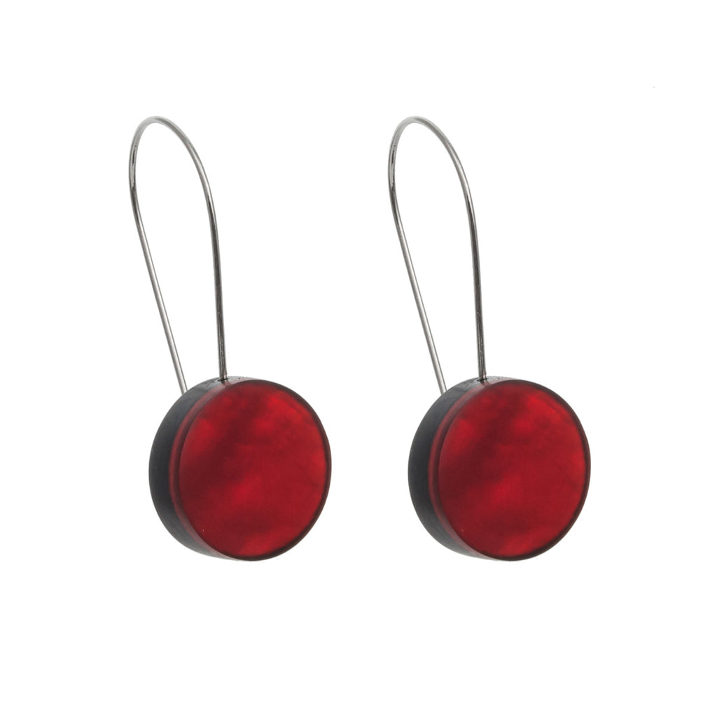 Circle Drop Resin Closed Back Earrings - Red