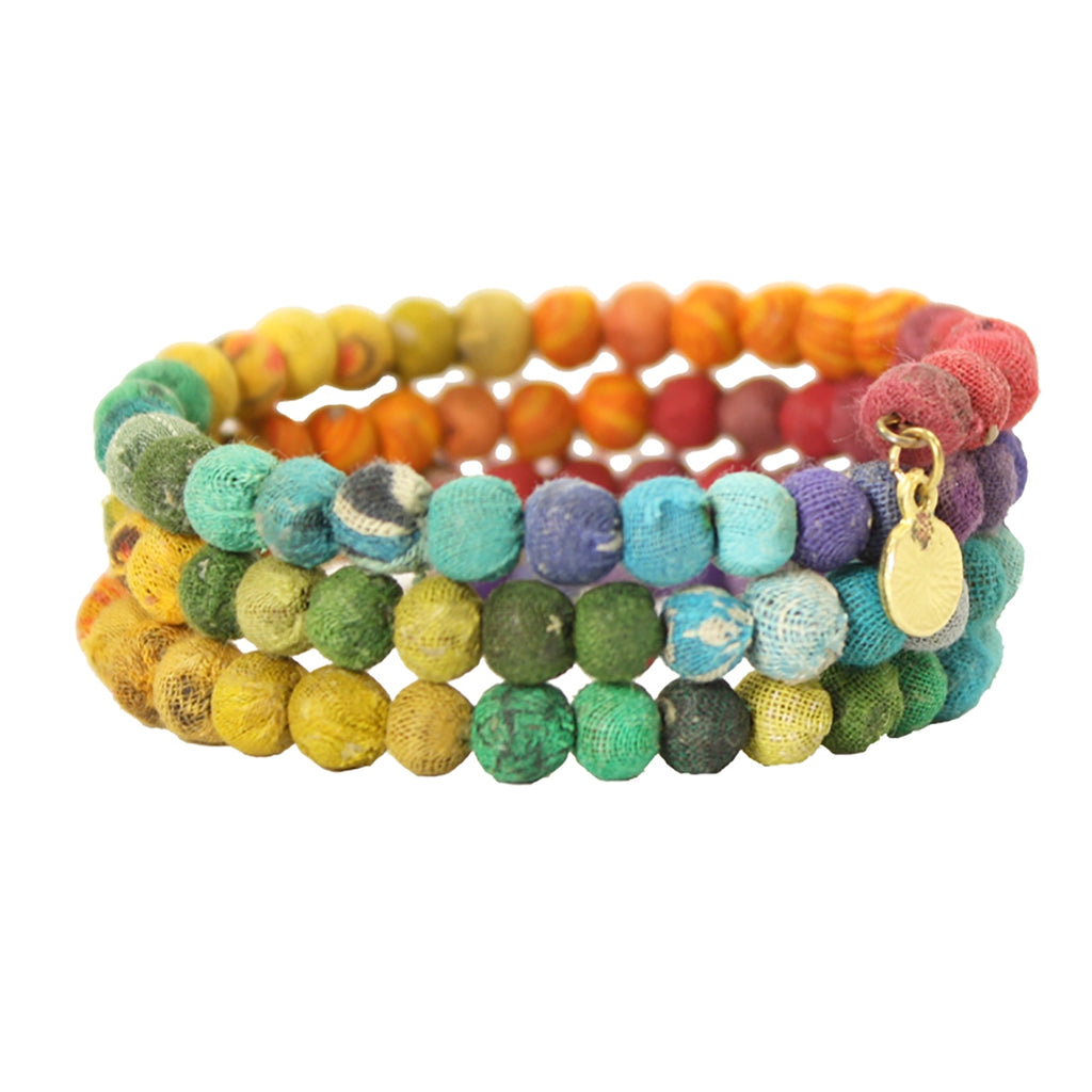 World Finds Fair Trade Handmade Kantha Beaded Rainbow Spiral Bracelet