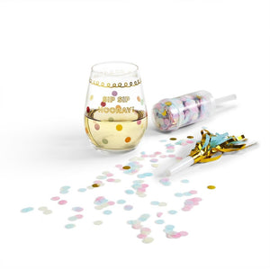 Sip Sip Hooray! Stemless Wine Glass Party in a Jar Gift Set Lifestyle Image