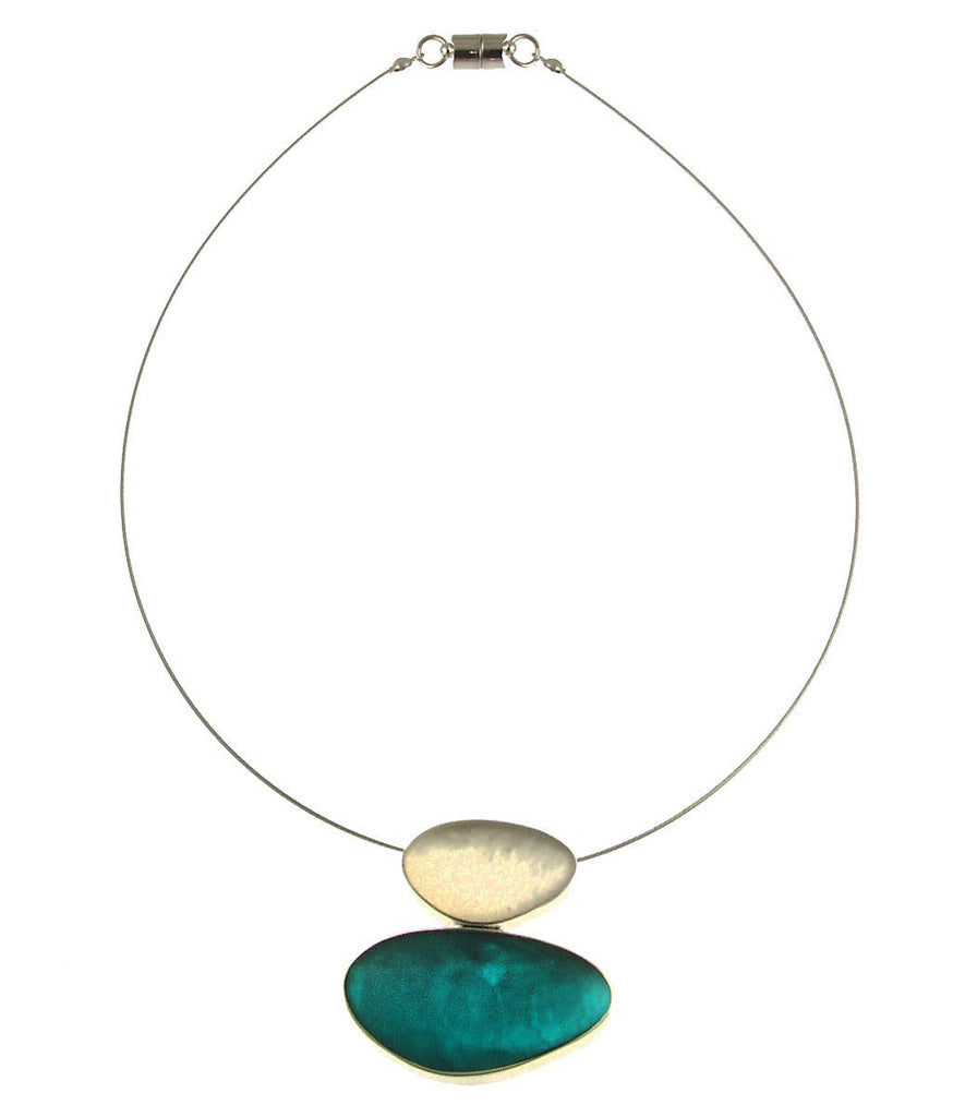 Two Tone Pebbles Resin Pendant Necklace - White & Turquoise