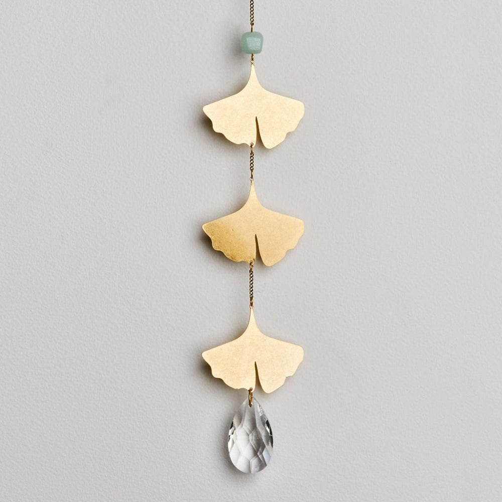 Scout Curated Wears Crystal Suncatcher Ginkgo Botanical Leaf and Amazonite