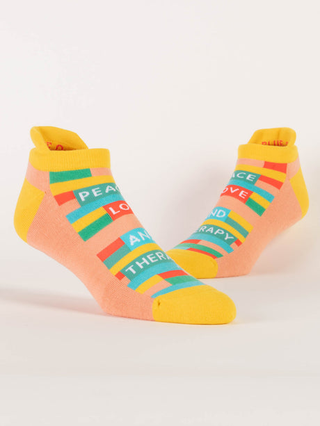 Blue Q Peace Love and Therapy Sneaker Ankle Socks