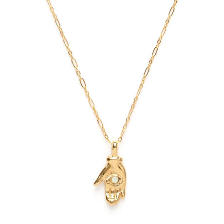 Tiny Opal Mystic Hand 14K Gold Plated Charm Necklace