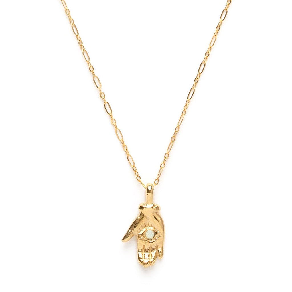 Tiny Opal Mystic Hand 14K Gold Plated Charm Necklace