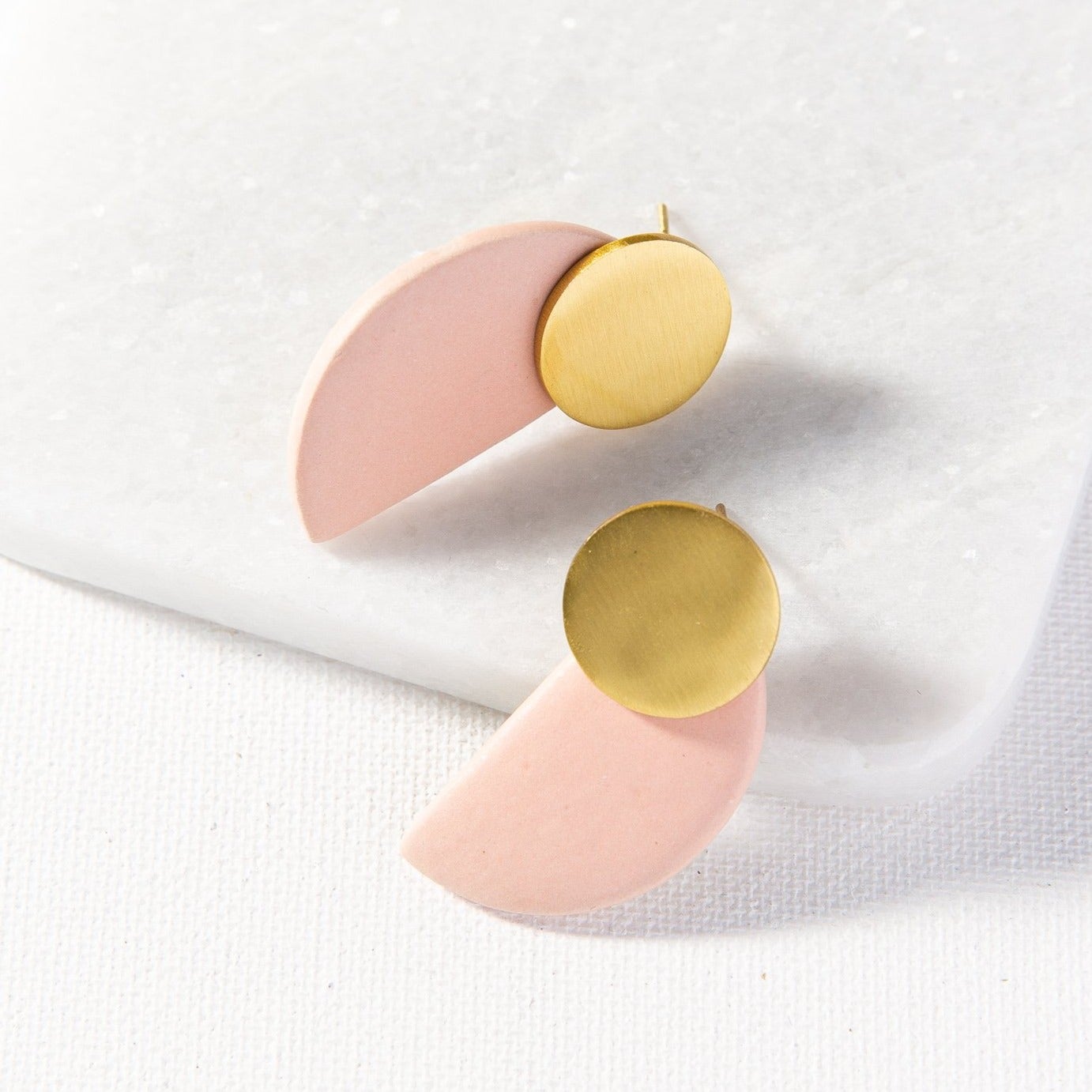 Blush + Brass Ceramic Half Circle Post Earrings