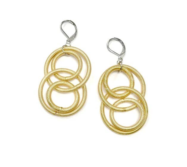 Bright Gold Piano Wire Loop Dangle Earrings