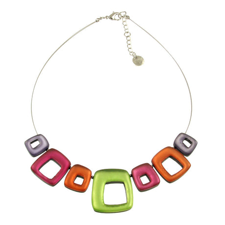 Green Orange Magenta Purple Sherbert Color Hollow Squares Resin Statement Necklace