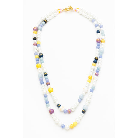 Pastel Bead & Glass Pearl Double Strand Necklace