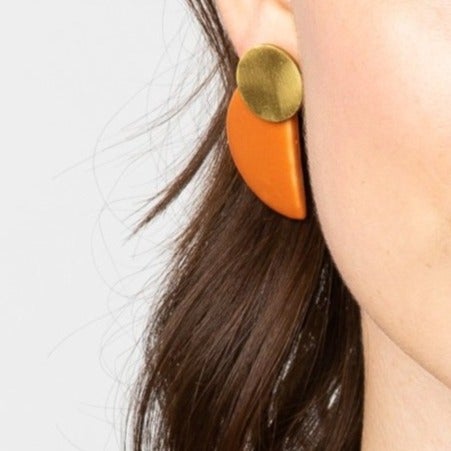 Terracotta + Brass Ceramic Half Circle Post Earrings