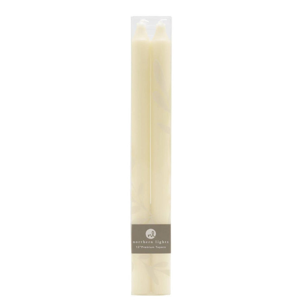 Northern Lights 12" Premium Taper Candles in Ivory.