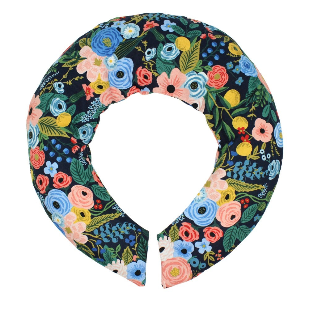 Navy Floral Cotton Print Aromatherapy Neck Wrap Pillow Handmade in Portland