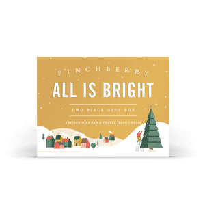 Finchberry All is Bright Two Piece Gift Box with handcrafted vegan soap and hand cream.