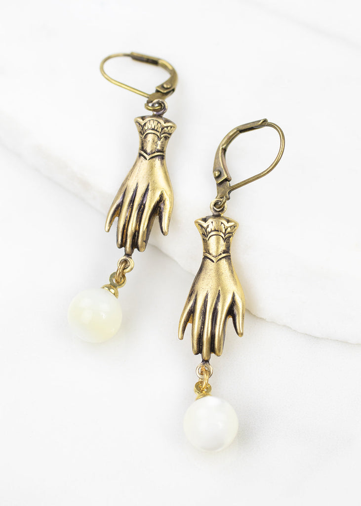 Earrings Handmade Brass Hands Vintage Mother of Pearl Beads Grandmother's Buttons