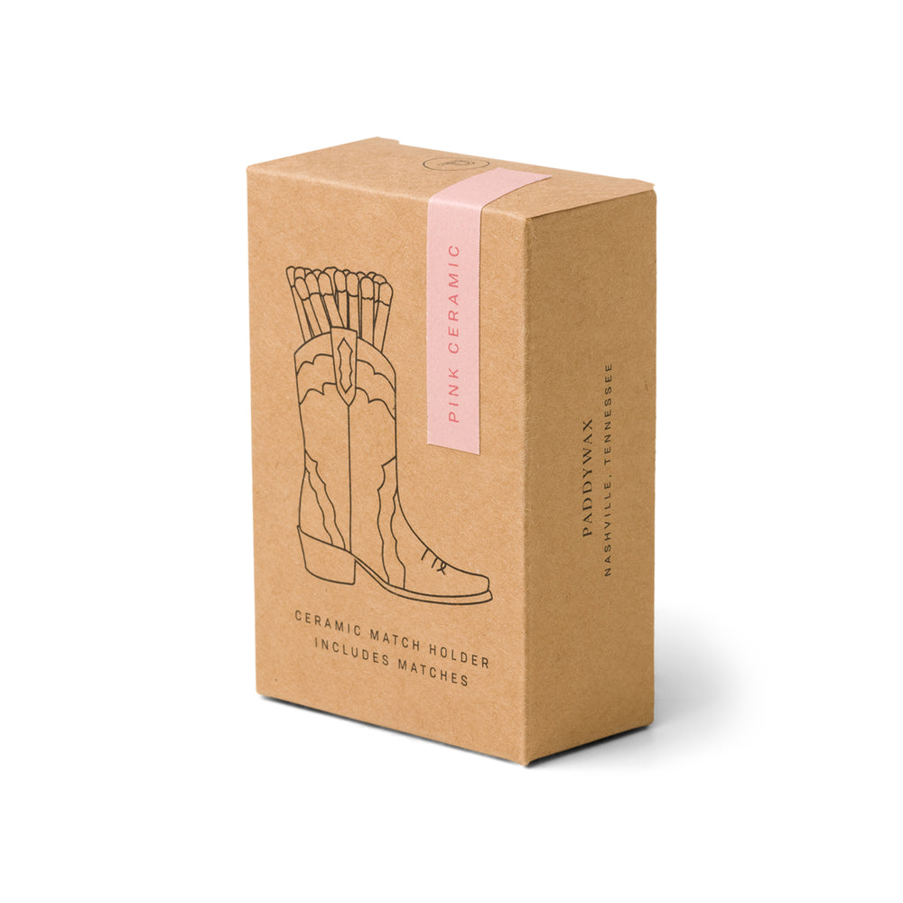Ceramic Cowboy Boot Match Holder Pink Box