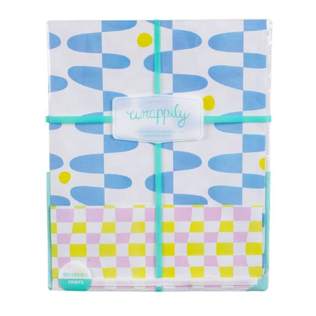 Wrappily Eco Gift Wrap Co. Double Sided Wrapping Paper - Dot Wave/Check