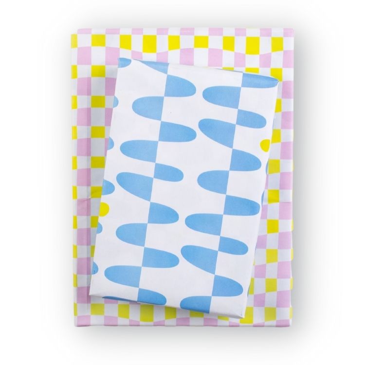 Wrappily Eco Gift Wrap Co. Double Sided Wrapping Paper - Dot Wave/Check