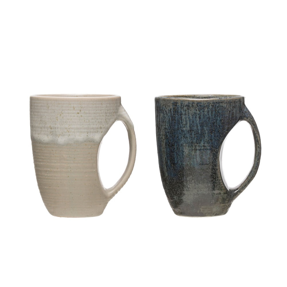 Reactive Glaze Cozy Shaped Stoneware Mug in Blue and Cream