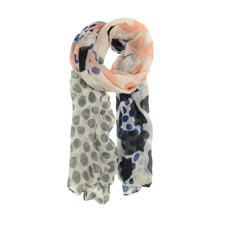 Polka Mixed Medley Long Scarf - Blush Pink, Blue, Black