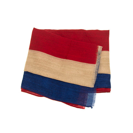 Navy Blue Cream and Crimson Red Stripe Scarf