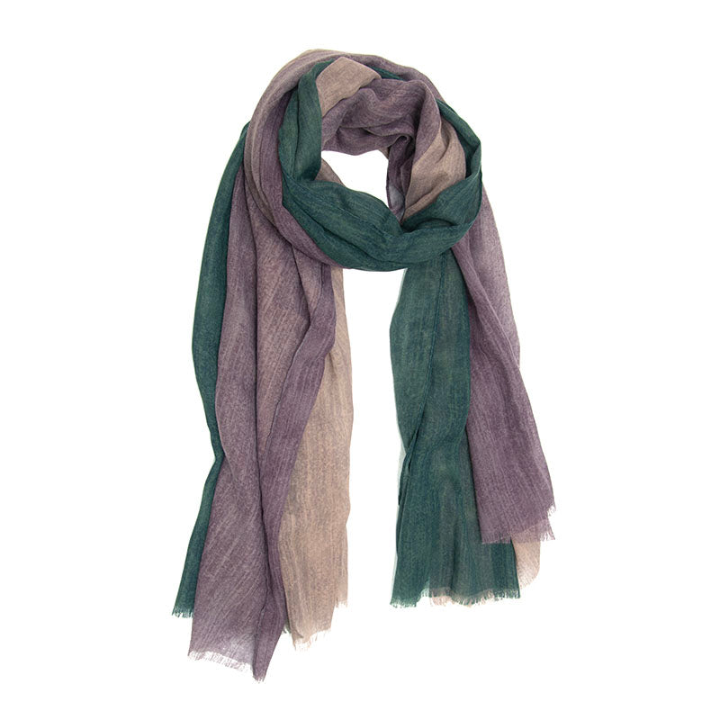 Turquoise, Cream, and Lavender Purple Wide Striped Long Lightweight Scarf