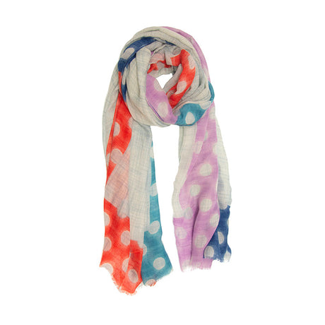 Brushed Big Polka Dot Printed Long Scarf - Blue, Orange, Purple