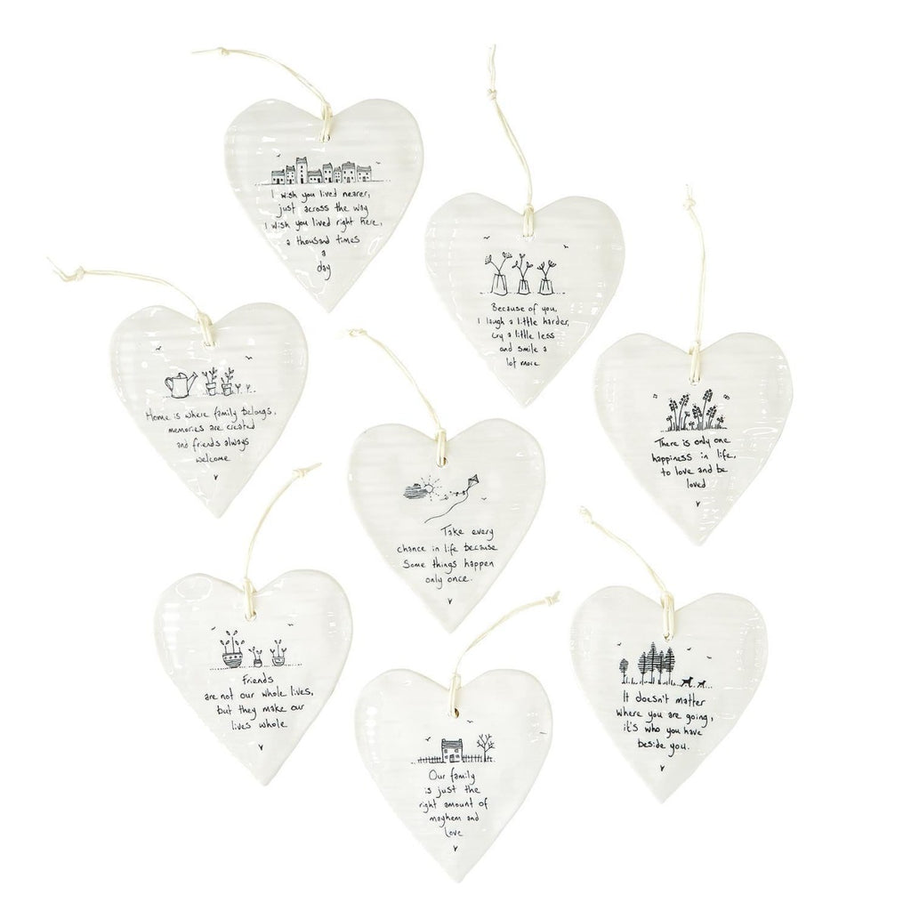 Heart Shaped Porcelain Hanging Tag Ornaments with Sweet Inspirational Sayings