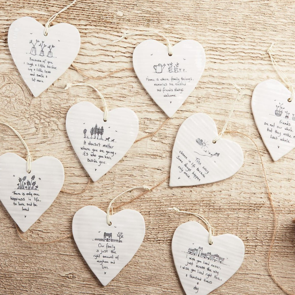 Heart Shaped Porcelain Hanging Tag Ornament Assorted Designs