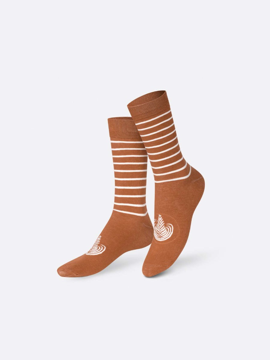 DOIY Designs Eat My Socks Brown and White Cotton Blend Coffee Caffe Latte Socks