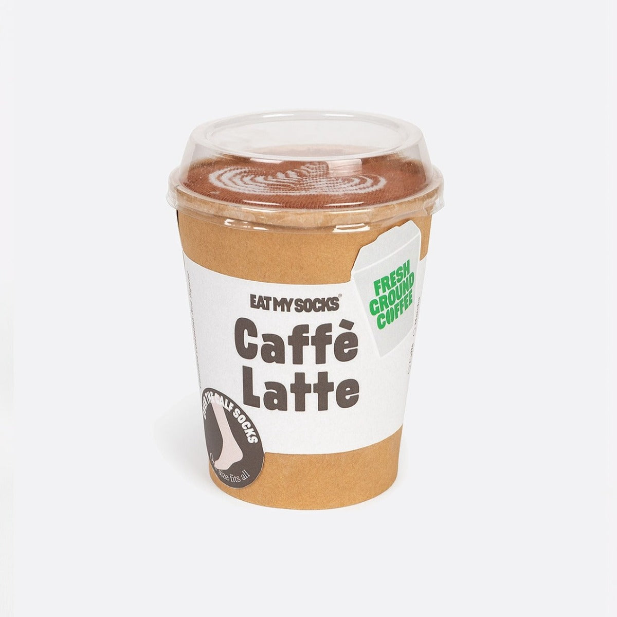 DOIY Designs Eat My Socks Caffe Latte Over The Calf Socks Unisex One Size Packaged to look like coffee.