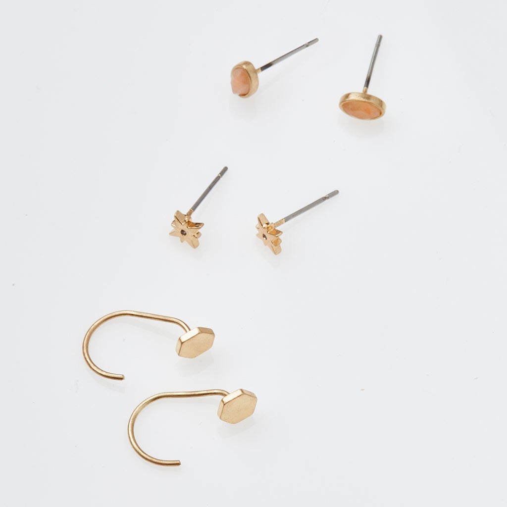 Gold plated semi precious sunstone studs earring jewelry set gabby stud trio